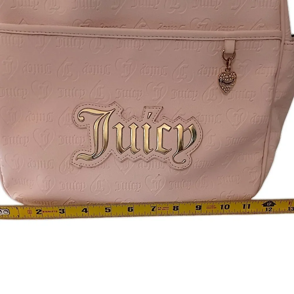 Juicy Couture Pink Faux Leather‎ Backpack Monogram Gold Logo School Travel Bag